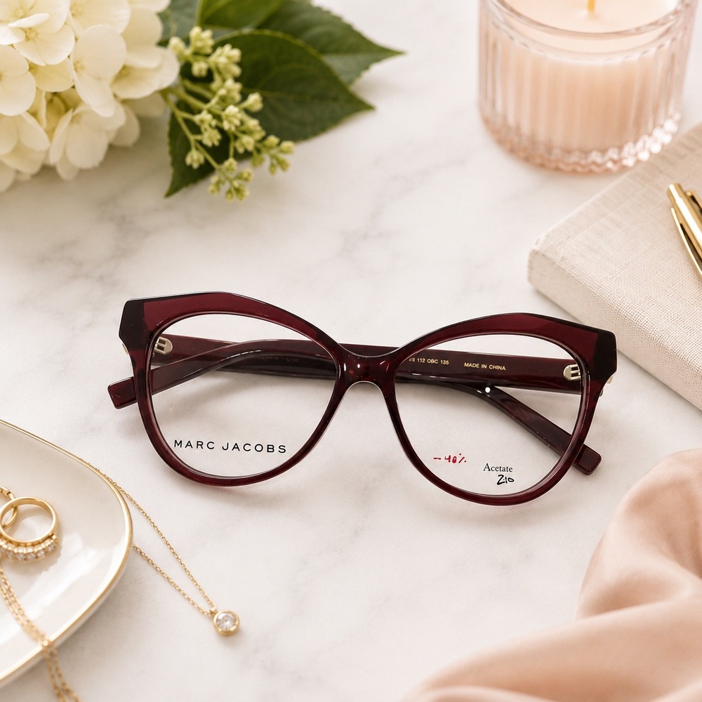 Marc Jacobs 112 Cat Eye Eyeglasses Frames Burgundy Sparkle Full Rim Women's